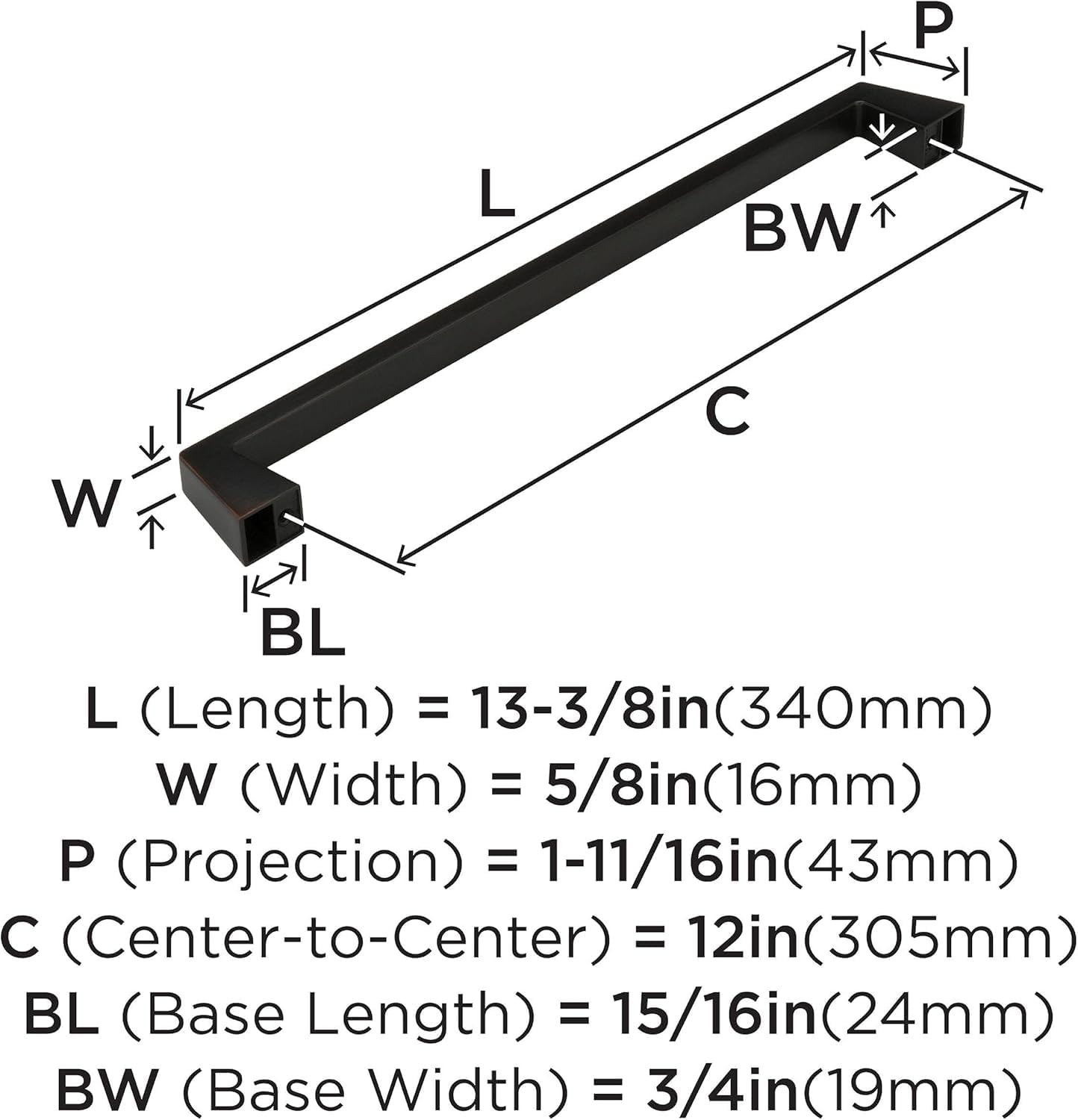 Amerock | Appliance Pull | Oil Rubbed Bronze | 12 inch (305 mm) Center-to-Center | Blackrock | 1 Pack | Drawer Pull | Drawer Handle | Cabinet Hardware
