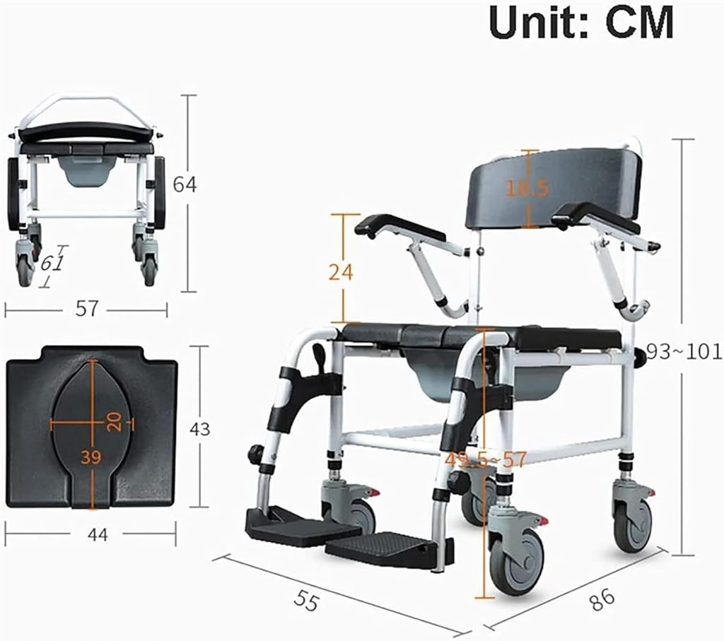 Bedside Commode,Toilet Seat with Handles Elderly Toilet Chair with Wheel splashproof Potty can take a Bath with Brake Foldable Mobile Toilet for Any