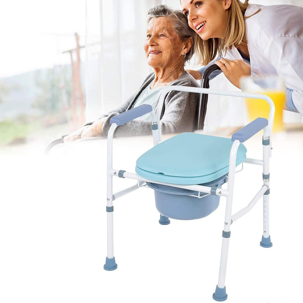 Commode Chair Portable Bedside Commode Chair, Folding Commode Seat,Height Adjustable Heavy-Duty Steel Toilet Chair,for Pregnant Women and Disabled Bat