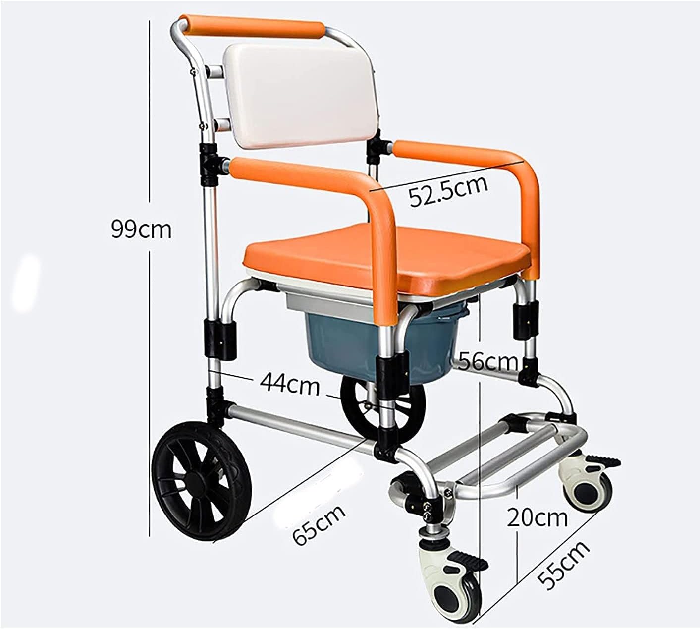 Commode Wheelchair, Shower Chair, Commode Chair, Bedside Commode, Toilet Seat Shower Transport Chair, 4 in 1 Portable Aluminum Bath Chair for Elderly, Seniors, Disabled, Pregnant