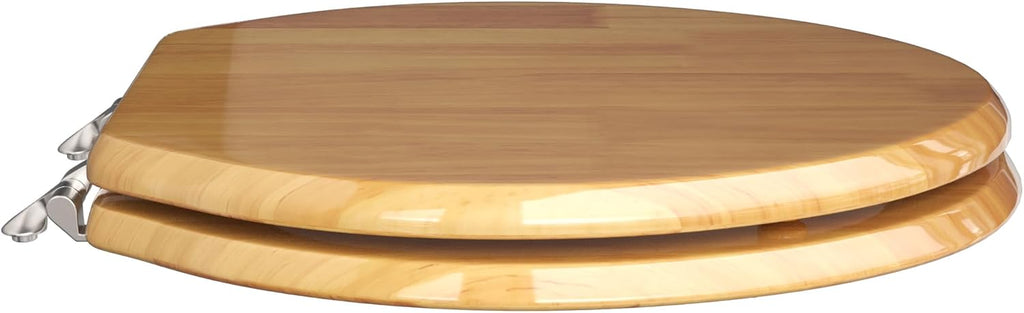 Comfort Seats C1B1E-17BN Designer Solid Wood Toilet Seat with PVD Brushed Nickel Hinges, Elongated, Oak