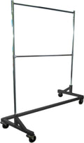 Only Hangers GR600-EH Deluxe Commercial Grade Rolling Z Garment Rack, 400lb Capacity, 63' Length with Add-On Extra Double Rail, Adjustable Height Chrome Uprights and Black Base, One Rack