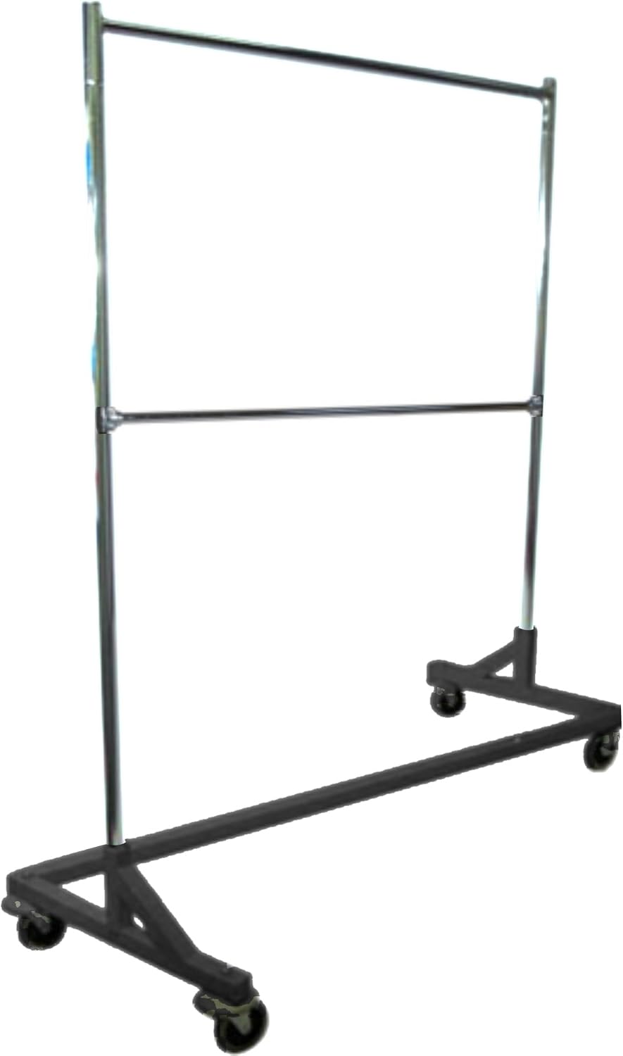 Only Hangers GR600-EH Deluxe Commercial Grade Rolling Z Garment Rack, 400lb Capacity, 63' Length with Add-On Extra Double Rail, Adjustable Height Chrome Uprights and Black Base, One Rack