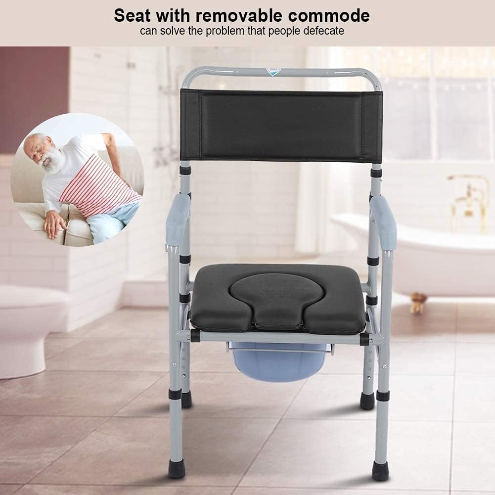 Commode Chair,Toilet Chair Elderly Mobile Toilet, Steel Commode Anti-Slip Adult Folding Toilet Bedside Bathroom Chair Toilet Seat Commode Chair with Removable Pot Adjustable Height