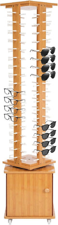 Rotating Glasse Display Stand,72 Pairs Floor-Standing Sunglasses Display Rack w/4 Swivel Wheels,Rotating Eyewear Holder Sunglasses Organizer (Light Brown)