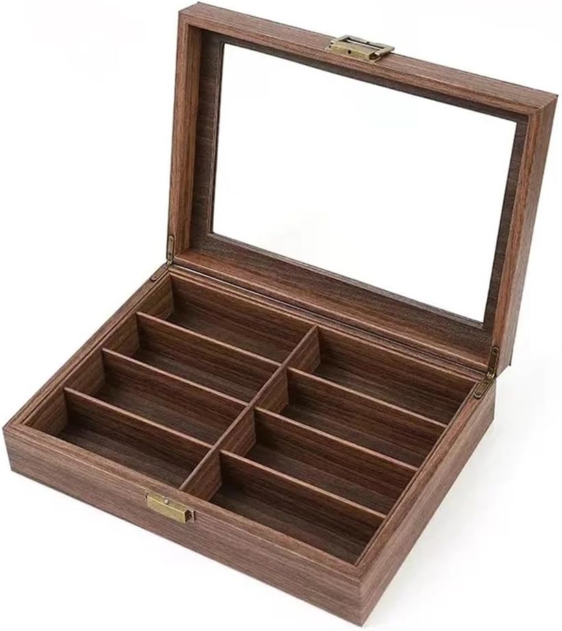 Eyeglasses Stand 8 Grids Vintage Wooden Glasses Storage Box Wood Jewelry Sunglasses Eyewear Eyeglasses Display Case Holder Organizer Gift Box Eyewear Display Rack