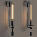 LIGHTLAND Black Wall Sconces Set of 2, 28 Inch Modern Metal Glass Wall Light Fixture, Wall Lamp for Living Room Bedroom Hallway