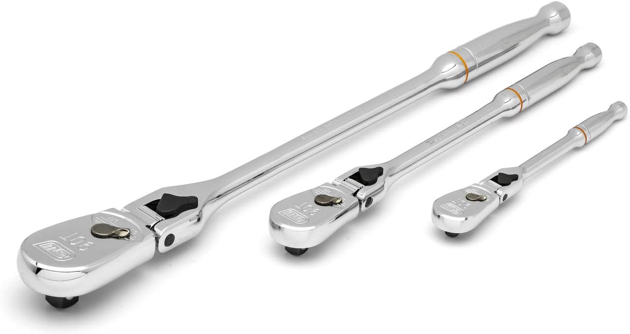 GEARWRENCH 3 Pc. 1/4', 3/8' & 1/2' Drive 90 Tooth Locking Flex Head Teardrop Ratchet Set - 81276T