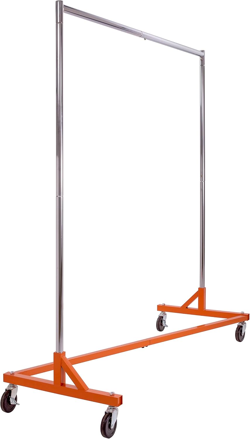 Econoco Commercial Garment Rack - Rolling Clothes Rack, Heavy Duty (Z Rack with Garment Cover, Orange)