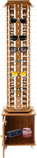 Sunglasses Display Stand, 90 Pairs Wooden 360° Rotating Sunglass Eyeglass Holder Organizer, Glasses Hanger Storage Rack for Retail Commercial Display, L16.9*W15.8*H66.1in, Dark Brown