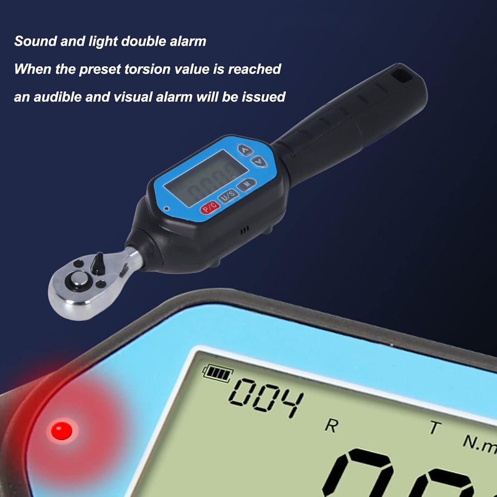 Digital Torque Wrench, 1/4in Connector Electronic Digital Display Adjustable Torque Meter Wrench Socket Tool Steel Torsion Measuring Meter Tester, 3 Modes 4 Units for Testing Working