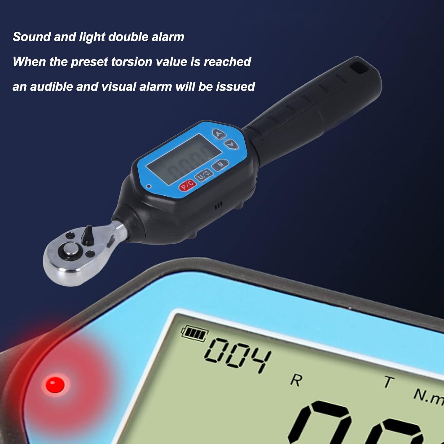 Digital Torque Wrench, 1/4in Connector Electronic Digital Display Adjustable Torque Meter Wrench Socket Tool Steel Torsion Measuring Meter Tester, 3 Modes 4 Units for Testing Working