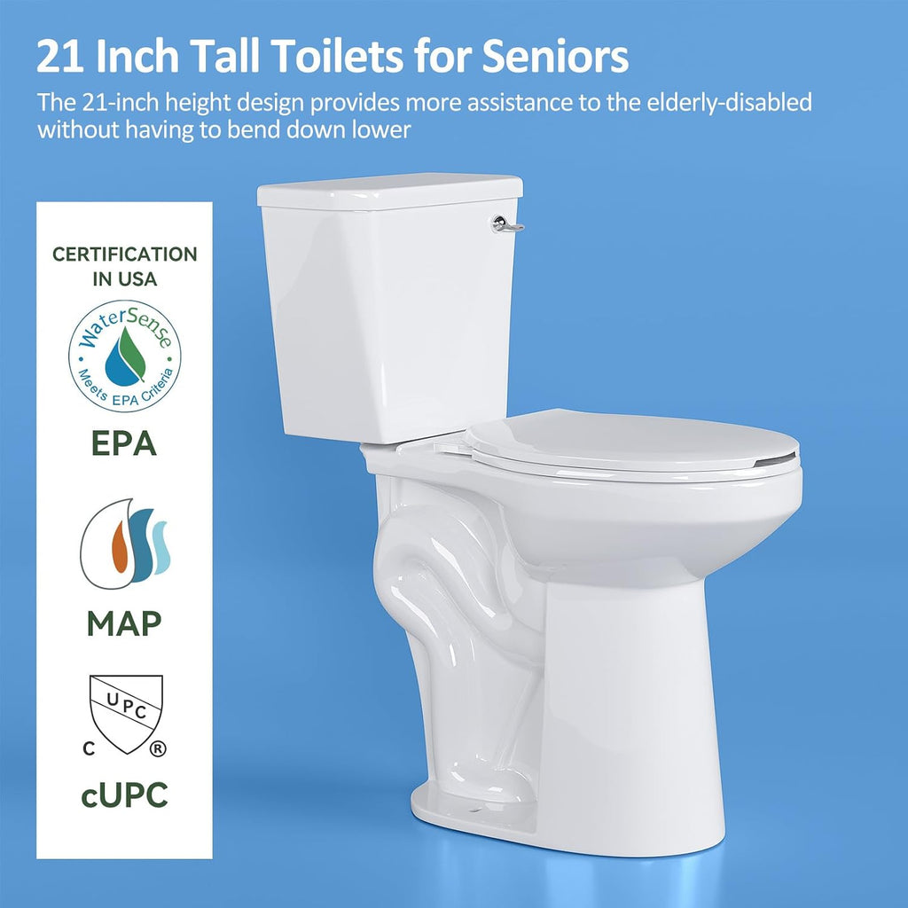 Simple Project 21 Inch Tall Toilet Bowls for Seniors, Extra High Elongated Toilets, Comfort Height Toulet, Seat Height 22', Powerful 1.28 Gpf Single Flush, 12 Inch Rough-in, White, for Bathroom