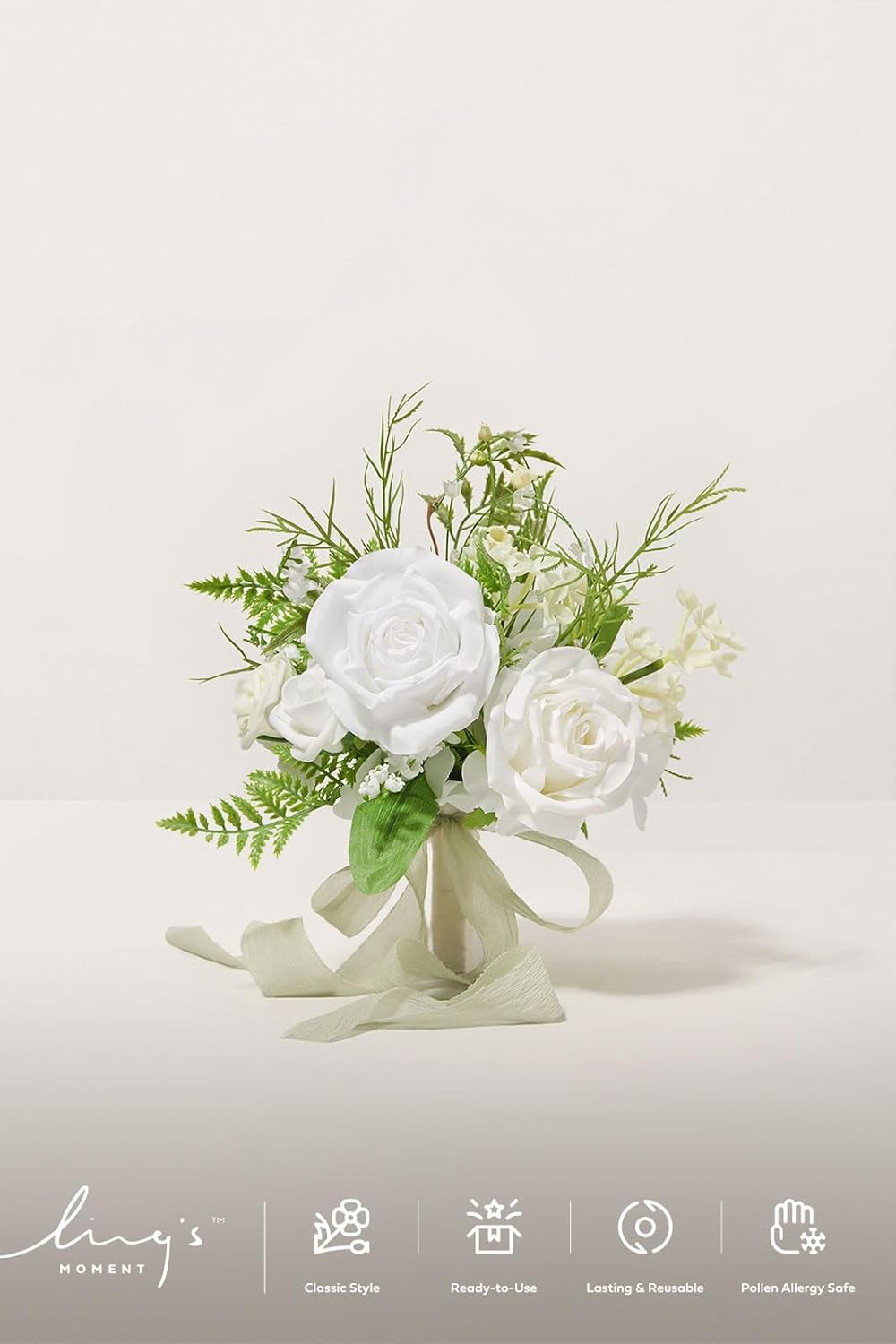 Ling's moment Wedding Artificial Flowers Package, Bridal Bouquet, Bridesmaid Bouquets, Boutonniere for Men, Rose Petals.Lily Valley White