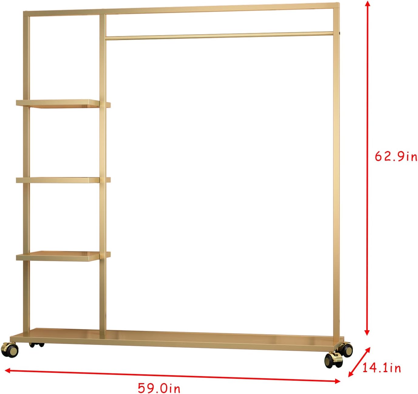 Gold Clothing Racks with Shelf, Boutiques Retail Display Gold Clothes Rack, Multiple Uses Heavy Duty Garment Rack for Hanging Rods for Home and Retail