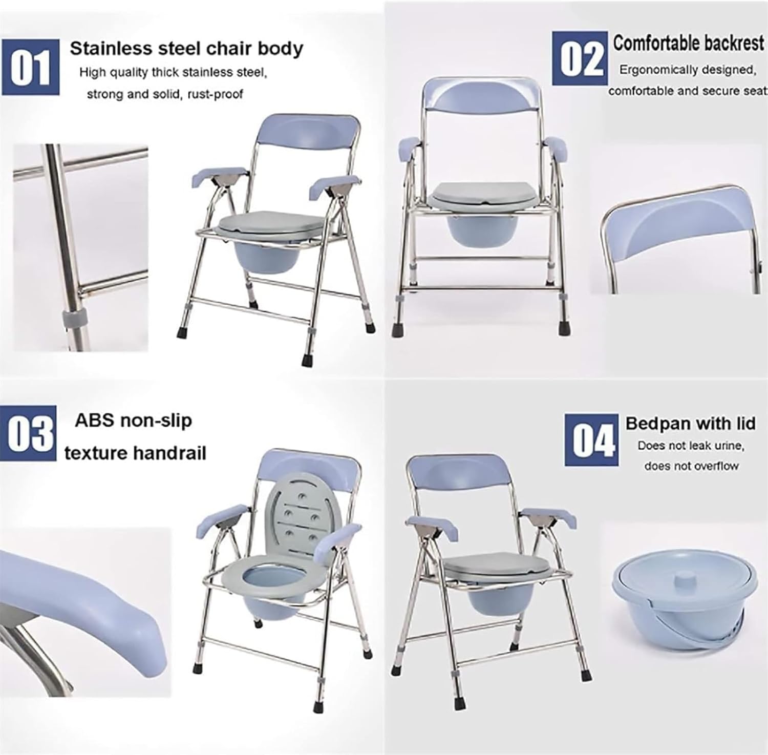 Bedside Commode,Toilet Seat with Handles Potty Chair with Armrests Non-Slip Feet Steel Adjustable Height Foldable Lightweight Toilet Chair