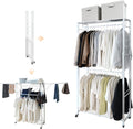 lumizone Folding Clothing Rack with Wheels Expandable Wardrobe Portable Clothes Rack for Hanging Clothes Adjustable Closet Shelves Garment Rack Durable Closet Racks for Hanging Clothes (Pro White)