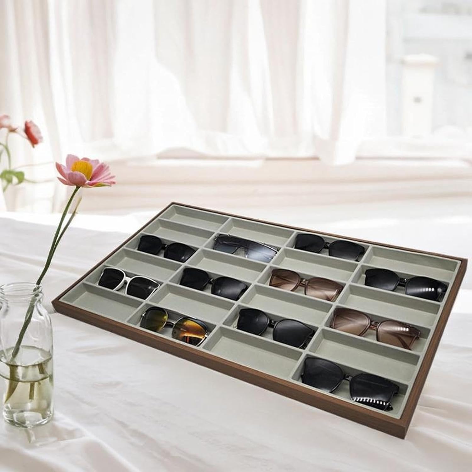 Glasses Display Tray,Eyeglasses Organizer Box, 24 Grids, Jewelry Holder, Eyewear Storage Case for Eye Glasses Necklace Store