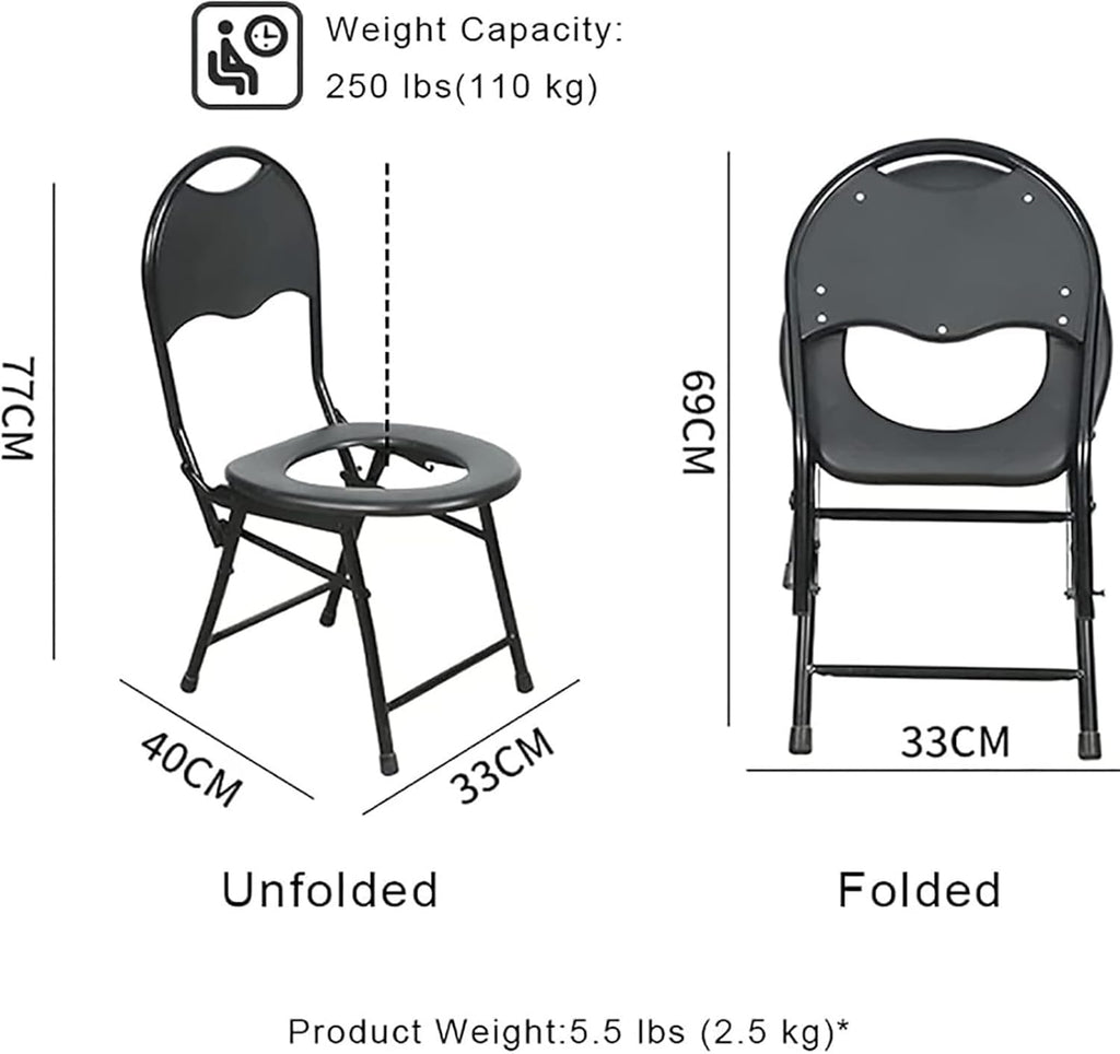 Bedside Commode,Toilet Seat with Handles Toilet Chair with Adjustable backrest Padded armrests Non-Slip feet Chromed Steel Folding for Elderly or Disabled