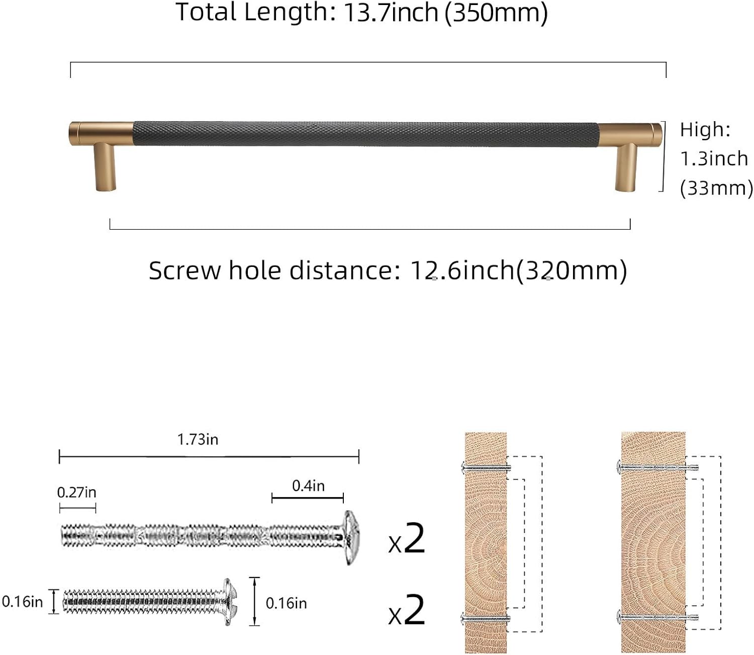 10 Pack 12.5 Inch Matte Black & Champagne Bronze Knurled Cabinet Pulls Modern Kitchen Hardware Durable Drawer Handles Stylish Home Decor Upgrade Easy Installation
