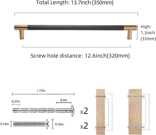 10 Pack 12.5 Inch Matte Black & Champagne Bronze Knurled Cabinet Pulls Modern Kitchen Hardware Durable Drawer Handles Stylish Home Decor Upgrade Easy Installation