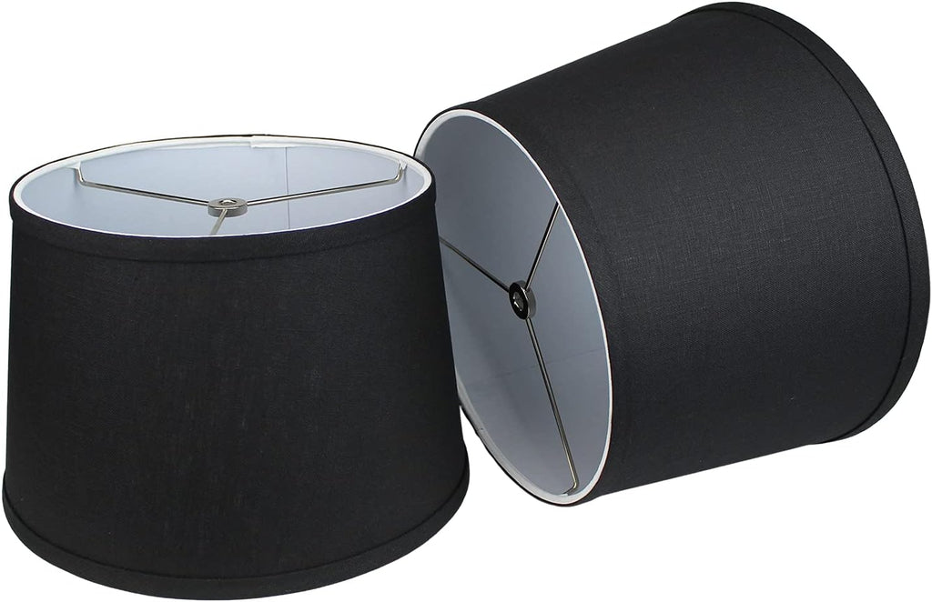 FenchelShades.com Set of 2 Lampshades 10' Top Diameter x 12' Bottom Diameter x 8' Slant Height with Washer (Spider) Attachment. Attaches to Lamps with an existing Harp (not included) (Designer Black)