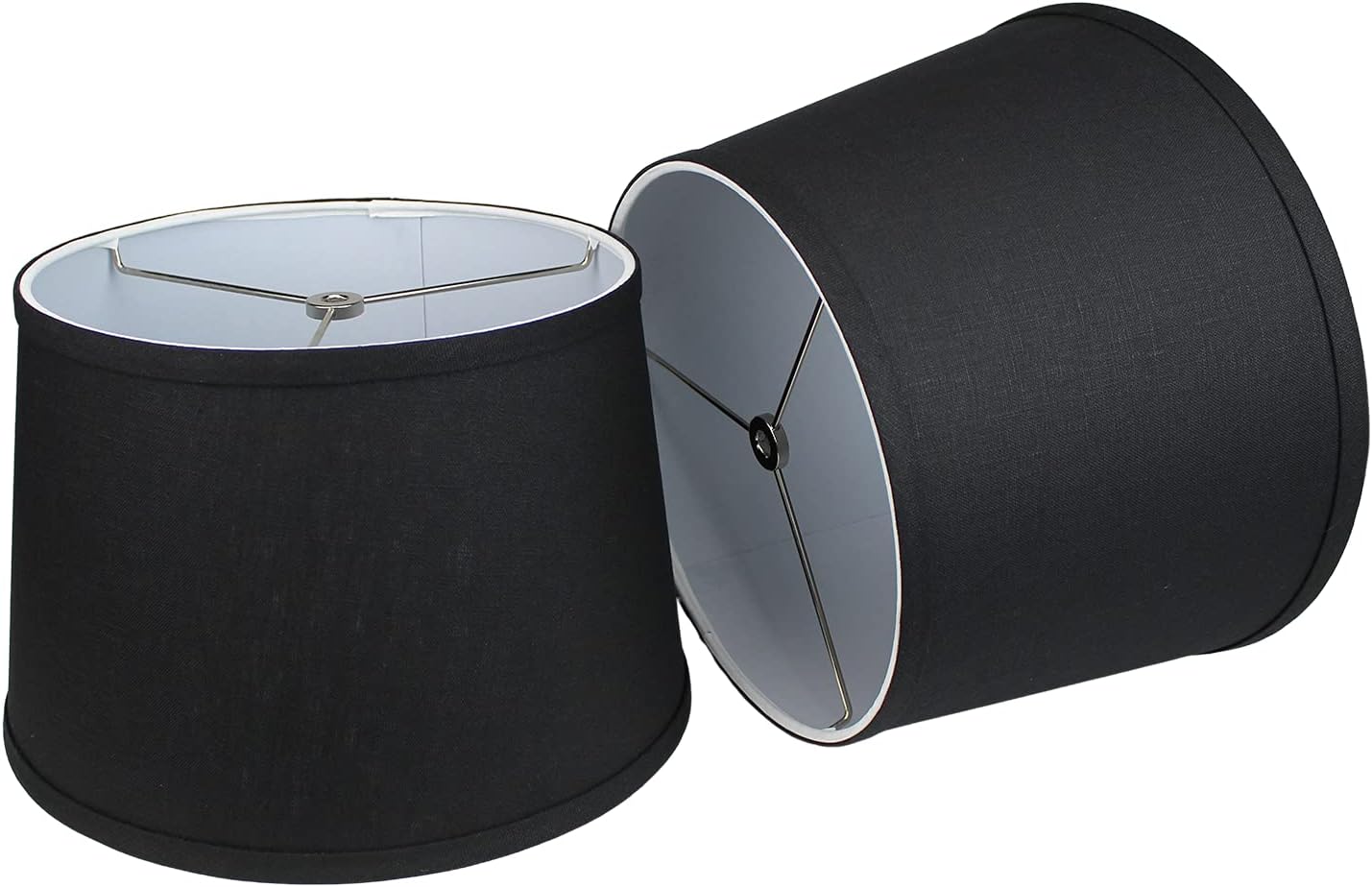 FenchelShades.com Set of 2 Lampshades 10' Top Diameter x 12' Bottom Diameter x 8' Slant Height with Washer (Spider) Attachment. Attaches to Lamps with an existing Harp (not included) (Designer Black)