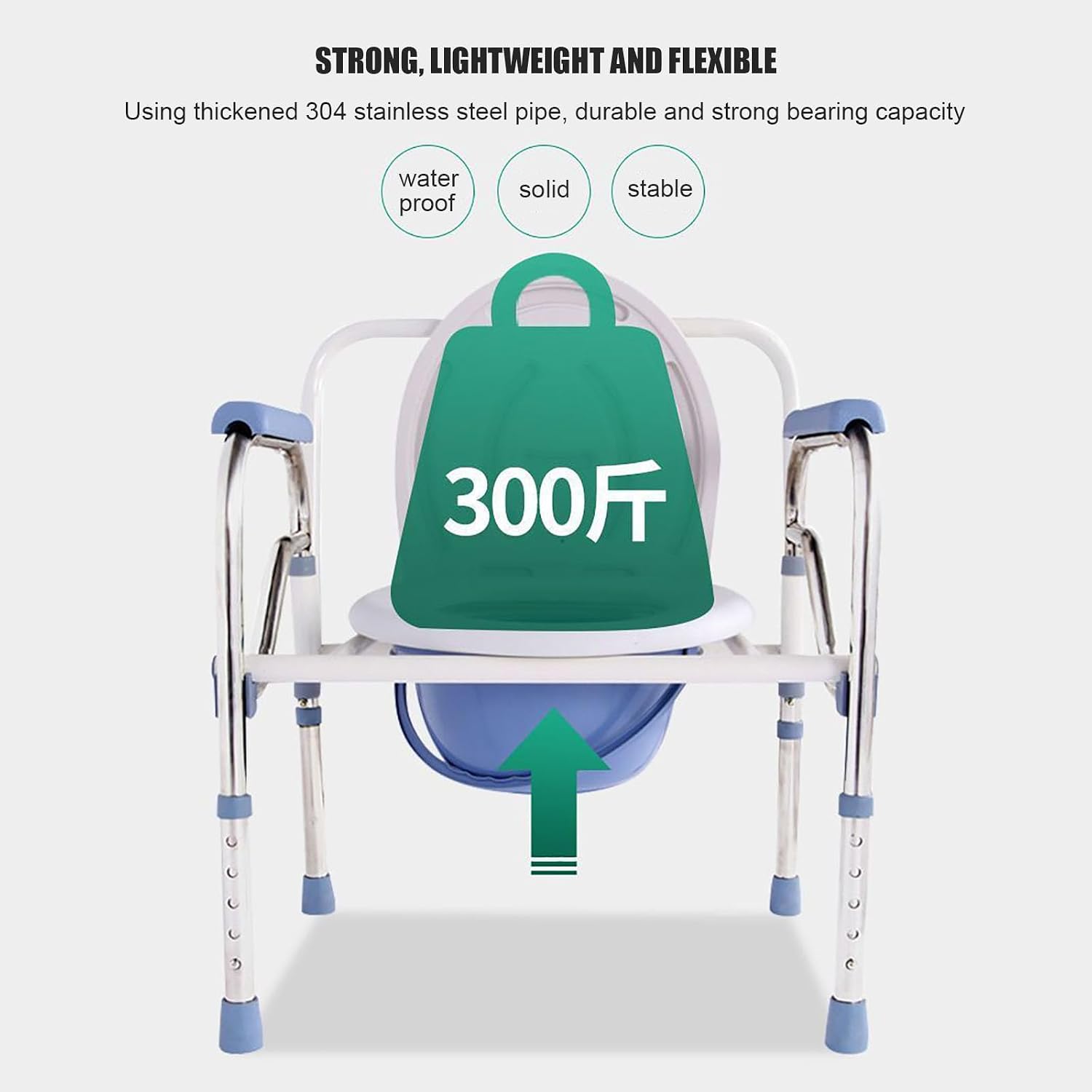 Heavy-Duty Bedside Commode, Portable Foldable Toilet Chair, Extra-Wide Seat, Pail Fits Standard Disposable Liner Bag, for Adults, Elderly, Bariatric Patients Leatherseatboard