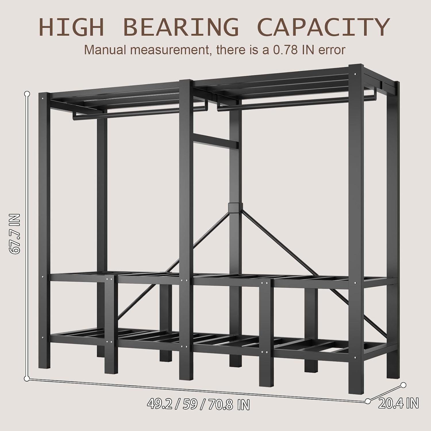 Large Portable Closets for Hanging Clothes | Heavy Duty Clothes Rack with Cover Foldable | Max Load 1000LBS Portable Wardrobe | Portable Closet, Double Rods Bedroom (Black-magnetic door, 49.2')