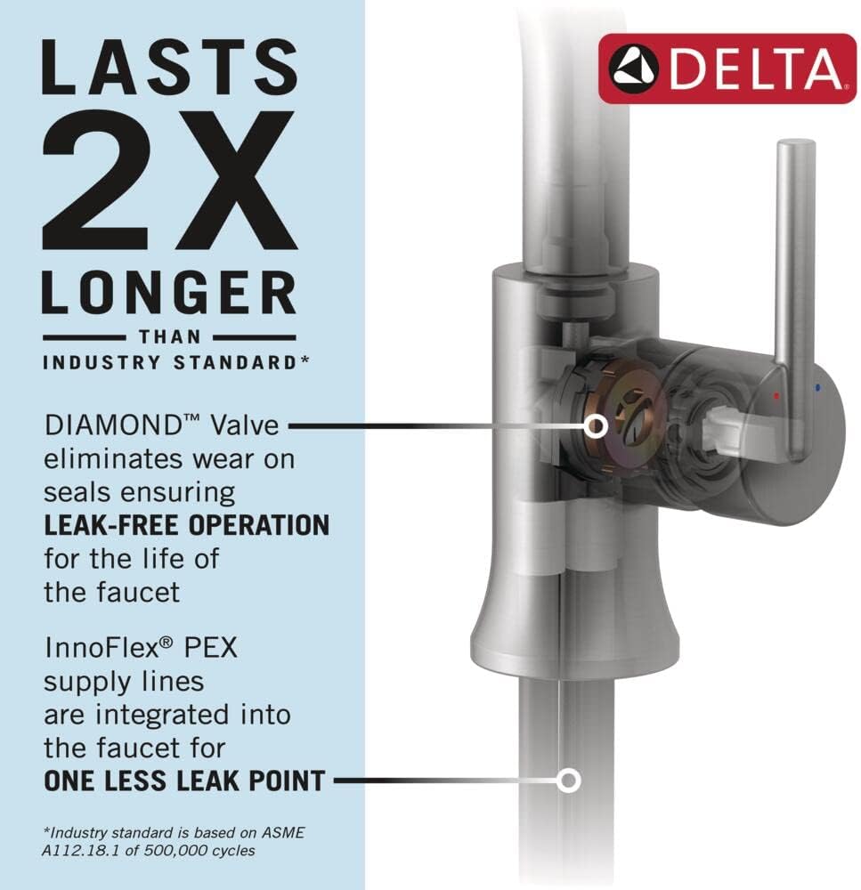 Delta Faucet Emmeline Touch Kitchen Faucet Chrome, Chrome Kitchen Faucets with Pull Down Sprayer, Kitchen Sink Faucet, Touch Faucet, Delta Touch2O Technology, Lumicoat Chrome 9182T-PR-DST