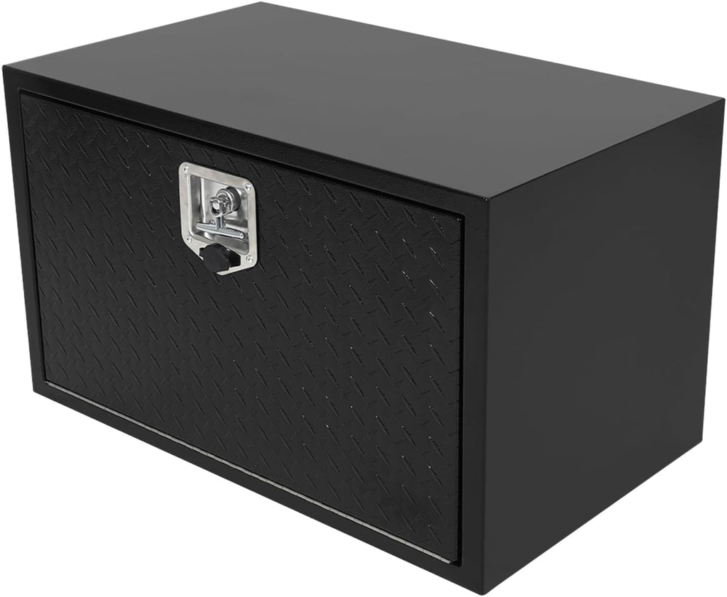 confote Black Steel Underbody Truck Tool Box with Aluminum Door,Heavy Duty Tool Box Organizer Chest For Pick Up Truck Bed,T-Handle Lock,Waterproof-30 x 18 x 18 inch