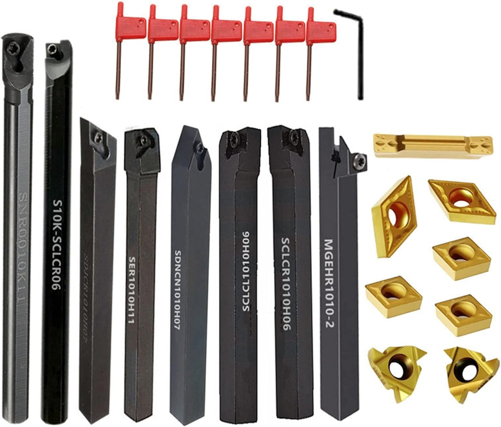 8Sets of 10MM CNC Lathe Turning Tool Holder Boring Bar with Applicable Inserts and Wrenches Set for Turning Threading(8Sets for Aluminum)