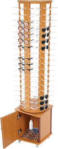 108 Pairs Wood Sunglass Display Rack with 4 Swivel Wheels, Floor-Standing Eyewear Storage Organizer, Commercial Glasses Hanging Rack (Light Brown)