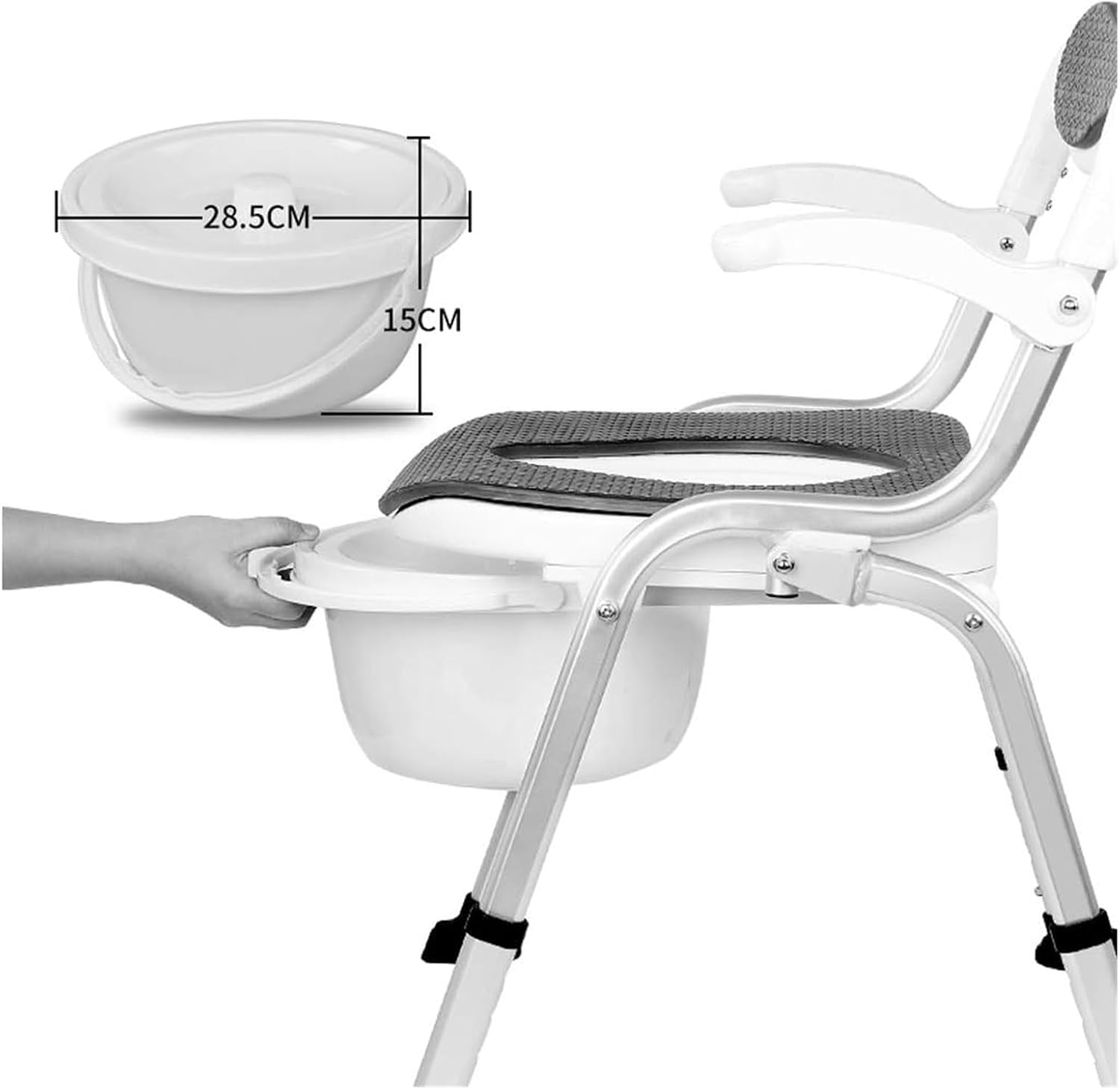Toilet Chair Comfortable Potty Chair Bedside Elderly Toilet Seat Safety Frame with Non-Slip Leg Pad Handles and Bucket Height Adjustable Bathroom Safety