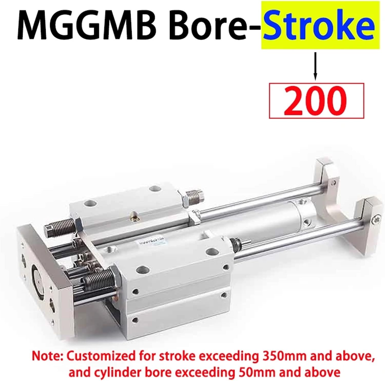 1pcs Three-axis Three Bar Pneumatic Cylinder with Guide Rod Bore 20/25/32/40/50/63 Long Stroke 75 100 150 200 300-1000mm(200mm,Bore 25)
