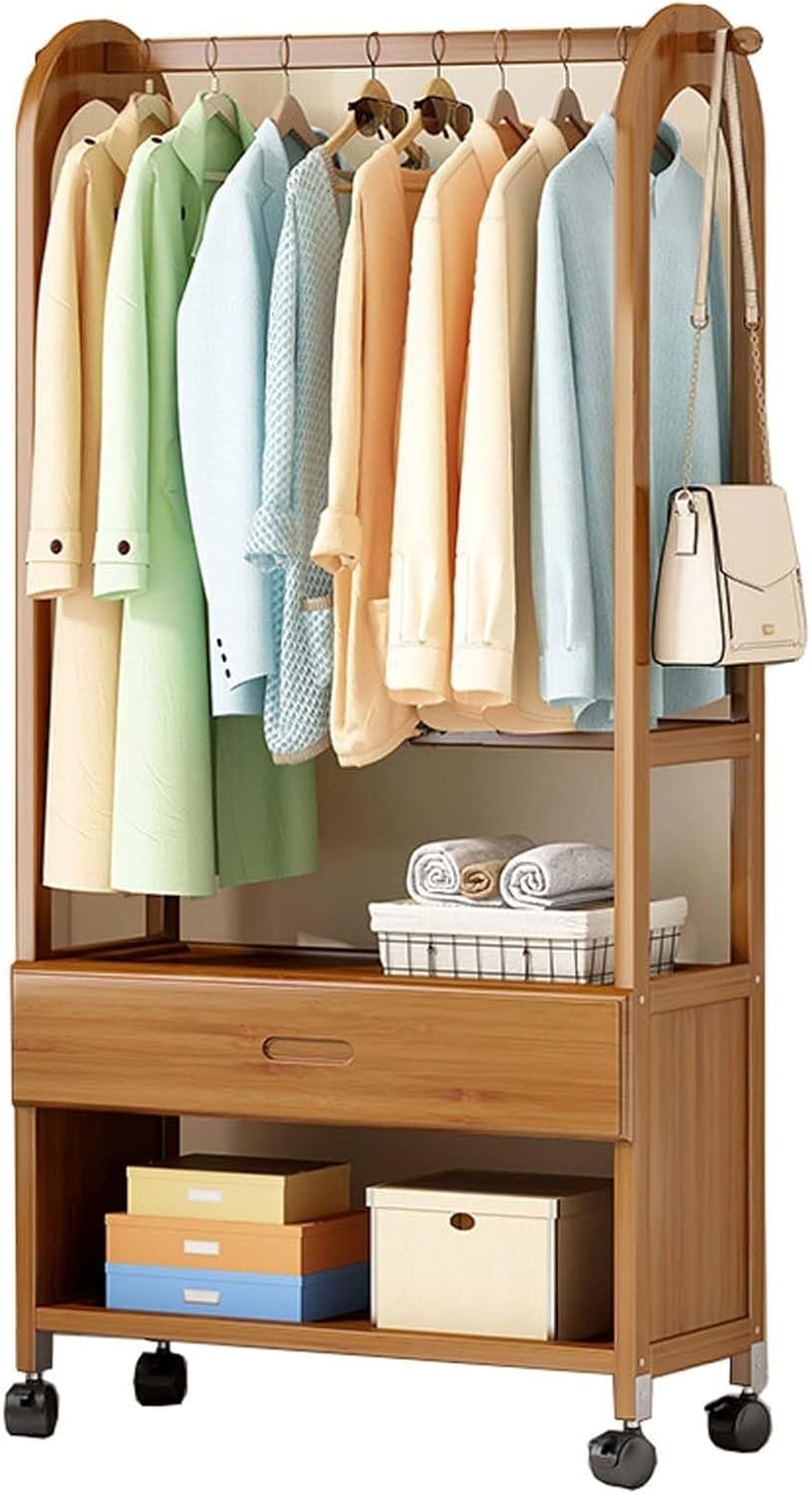 Heavy Duty Rolling Garment Rack with Wheels, Space-Saving Clothes Rack for Hanging Clothes
