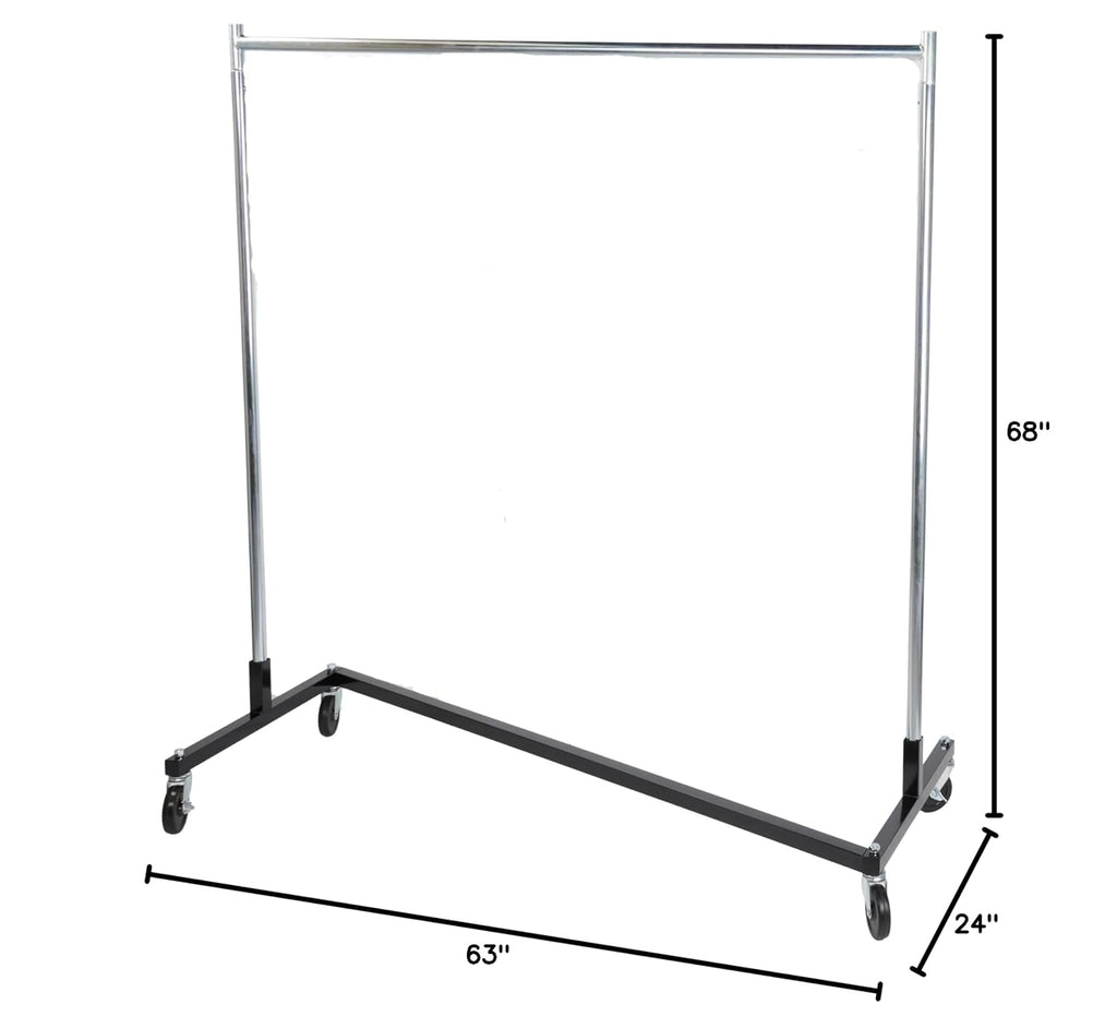SSWBasics Single-Rail Clothing Rack (Z-Truck Rolling Rack) - 63'W X 24'D X 68'H (Holds 300lbs) - Sturdy Heavy Duty Clothing Rack Z Truck Garment Rack for Retail, Thrift, Boutique, Consignment, Home,