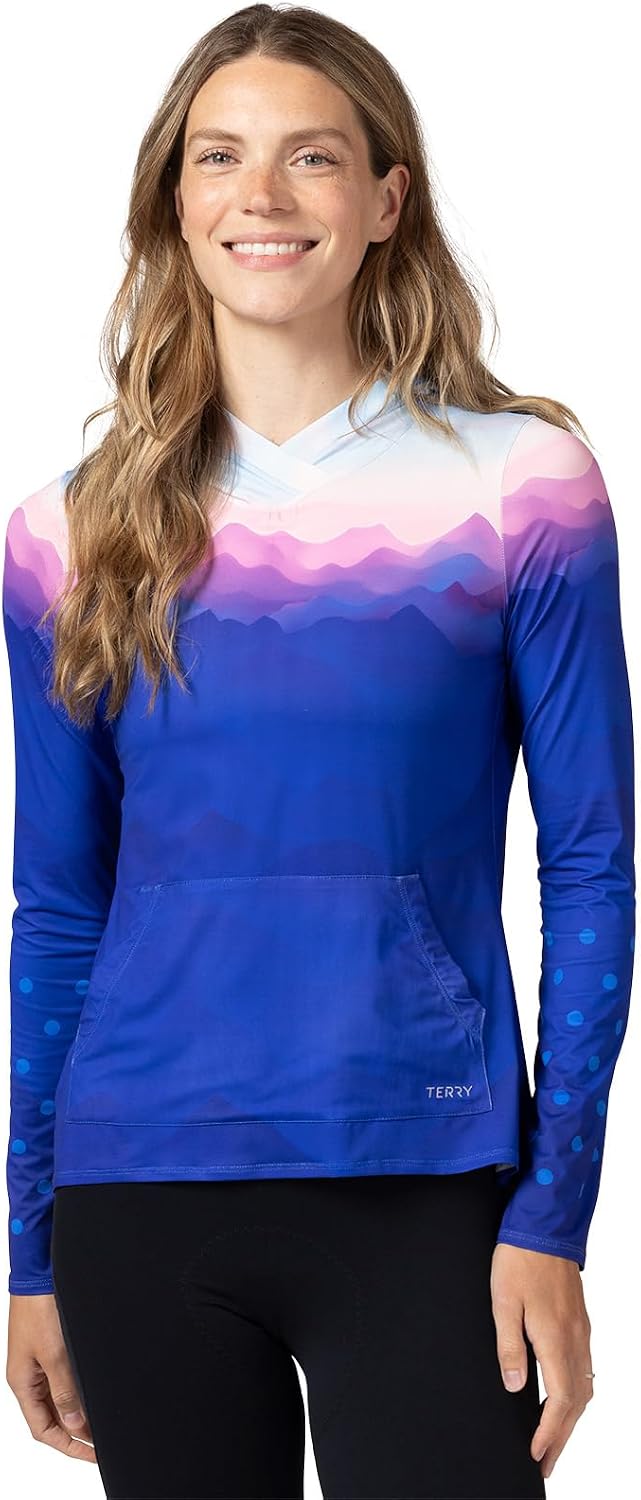 Terry Soleil Hoody Cycling Jersey Top for Women, Athletic Fit UPF 50+ Lightweight Sun Protection Biking Hiking Outdoor