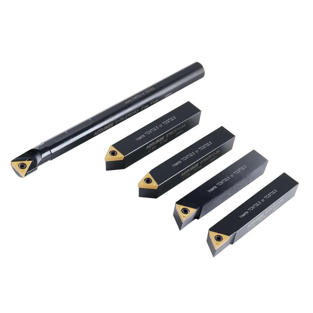 Accusize Industrial Tools Mini Indexable Turning Tool Boring, 5/8 in | Shank Size 5/8 in, Uses TCMT32.5 Inserts, Includes 5 Holders and Boring Bar, 2386-0058