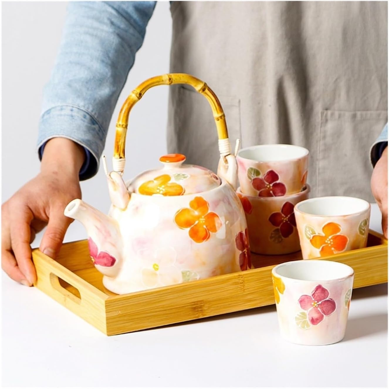 Beverage Serveware Ceramic tea kettle, handlebar kettle, afternoon teapot, cup tea set, multifunctional household tea set, elegant tea set Water Carafe