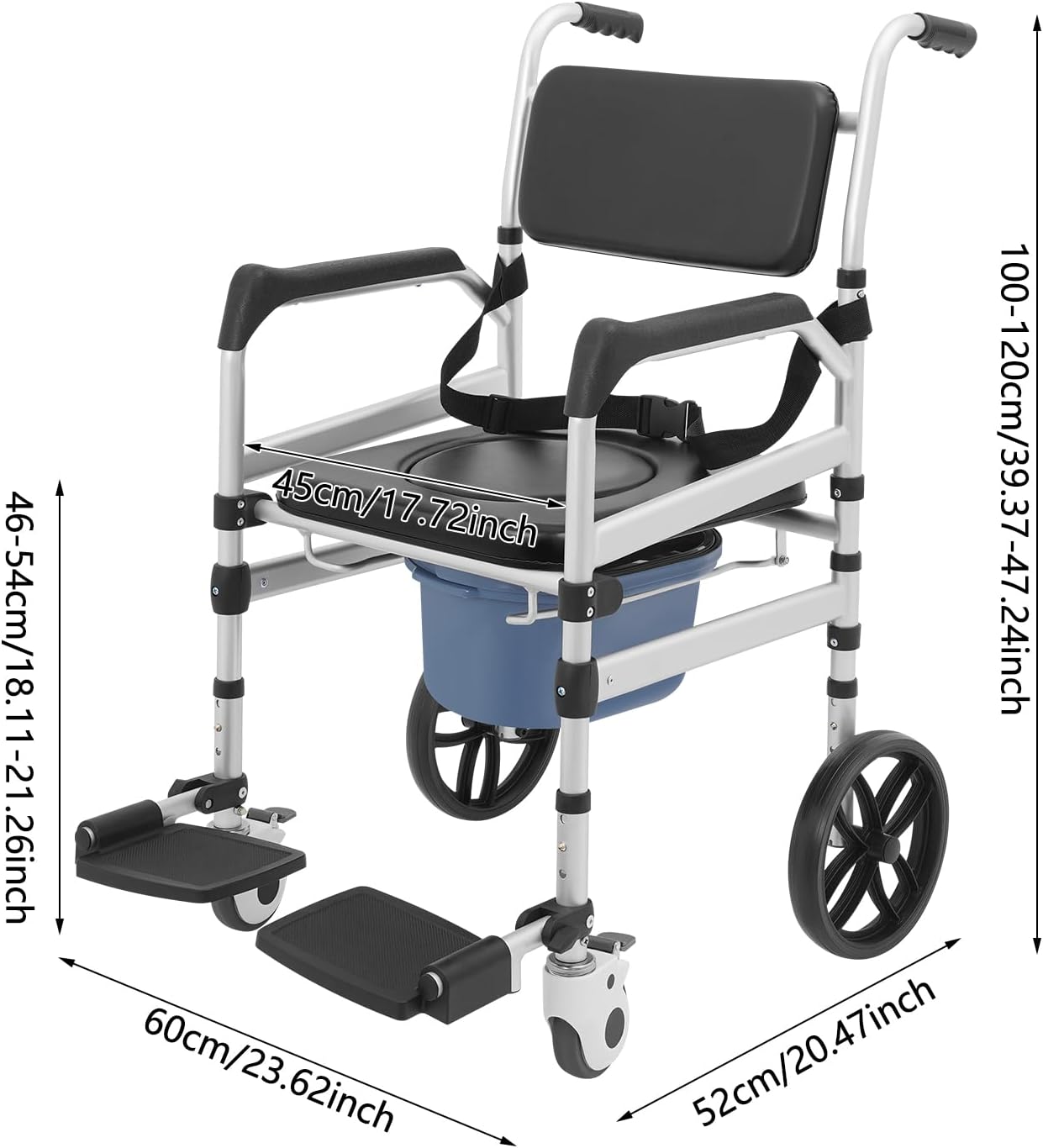 Foldable Shower Chair, Shower Wheelchair with Lockable Wheels Rolling Bedside Commode for Toilet with Height Adjustable & Sponge Padded Seat for Elderly and Disabled Support 330lbs (O-S)