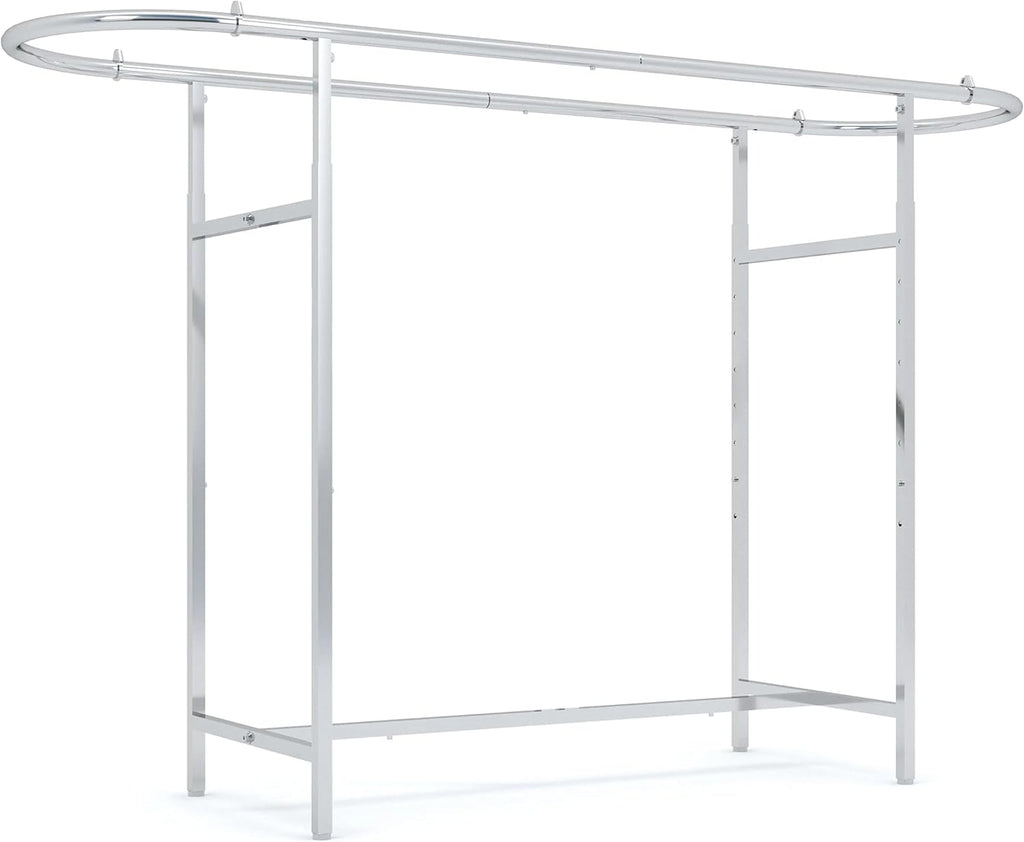 Econoco Double Bar Clothing Rack – Adjustable Garment Display with Rectangular Hangrail, Chrome (Base + End Rails)