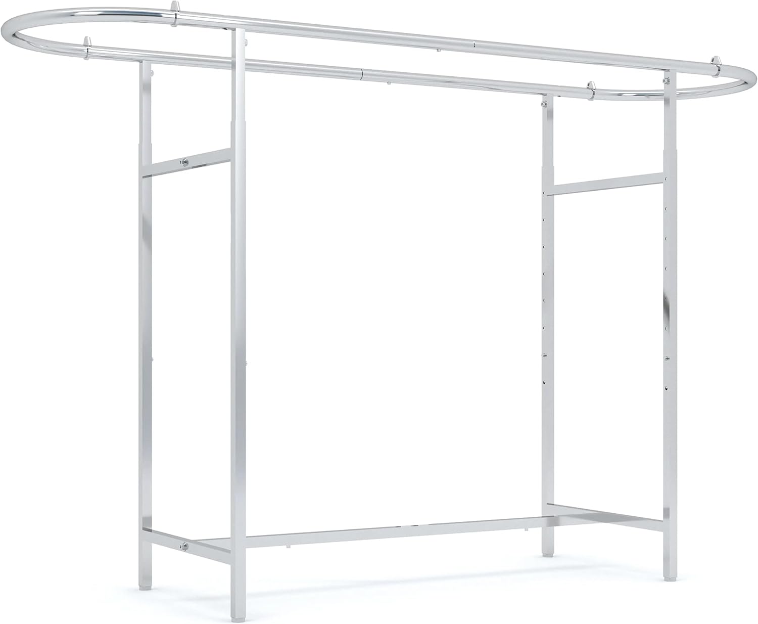 Econoco Double Bar Clothing Rack – Adjustable Garment Display with Rectangular Hangrail, Chrome (Base + End Rails)