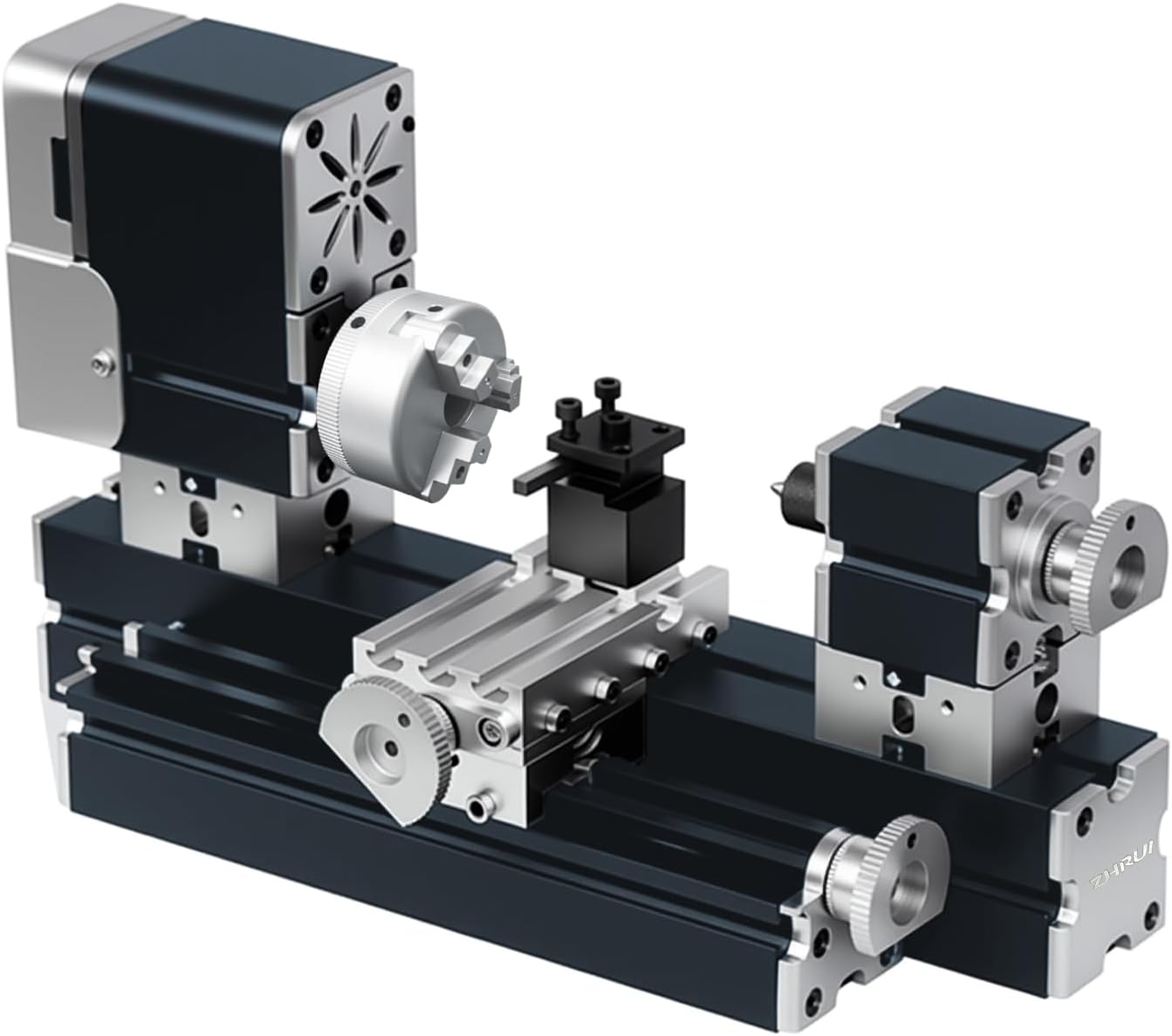 ZHRUI Electroplated all Metal Mini Miniature Didactical Metal Lathe 50mm Center 36W 20000RPM for Processing Aluminum,Wood, Plastic Materials (Heighten Style)