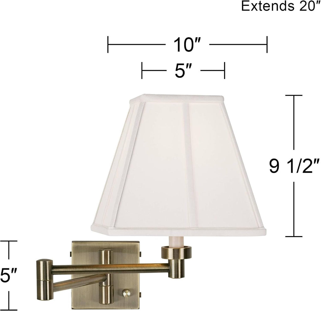 Barnes and Ivy Modern Swing Arm Wall Lamps Set of 2 Dark Antique Brass Gold Metal Plug-in Light Fixture Set of 2 Ivory Square Shade for Bedroom Bedside House Reading Living Room Home Hallway