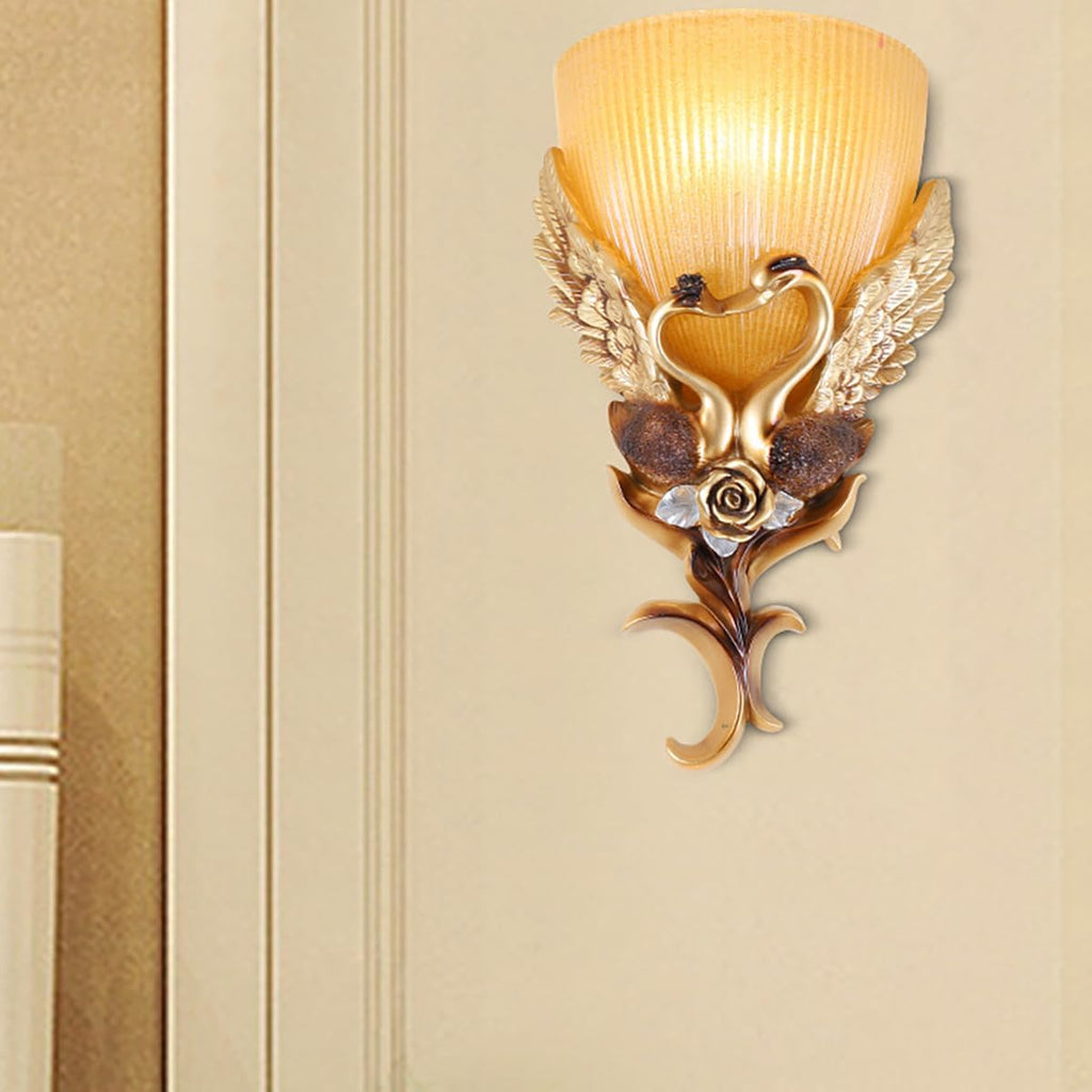European Wall Sconce Vintage Gold Wall Light Creative Resin Peacock Design with Frosted Glass Shade Indoor Wall Lamp Antique Lighting Fixtures for Living Room Hallway Bedroom Bedside