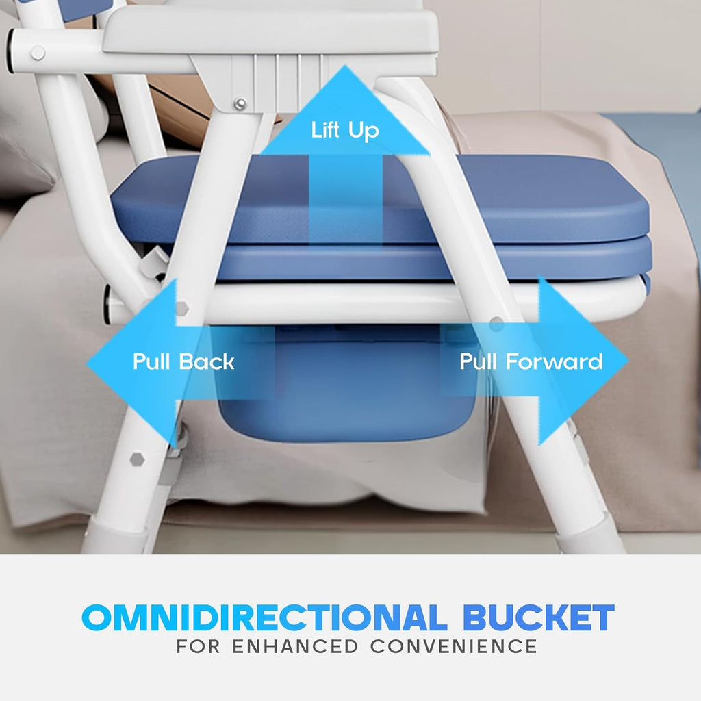 4 in 1 Folding Bedside Commode Chair for Elderly with Arms and Back,Adjustable Height Raised Toilet Seat with Handles,Adults Potty Chair for Seniors,Disabled,Pregnant Holds Up to 330 lbs (ABS Seat)