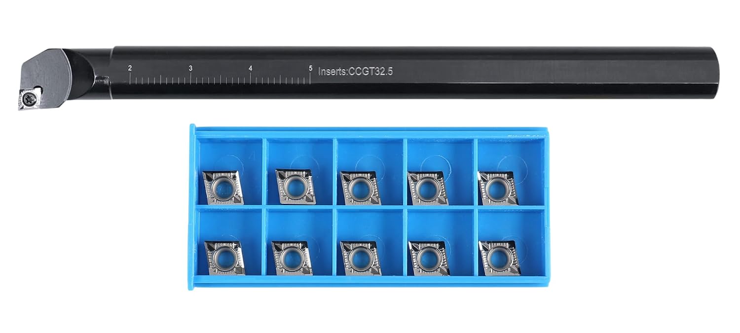 Accusize Industrial Tools 1'' by 12'' Rh Sclcr Indexable Boring Bar with Inserts Cutting Aluminum, P252-S507ins