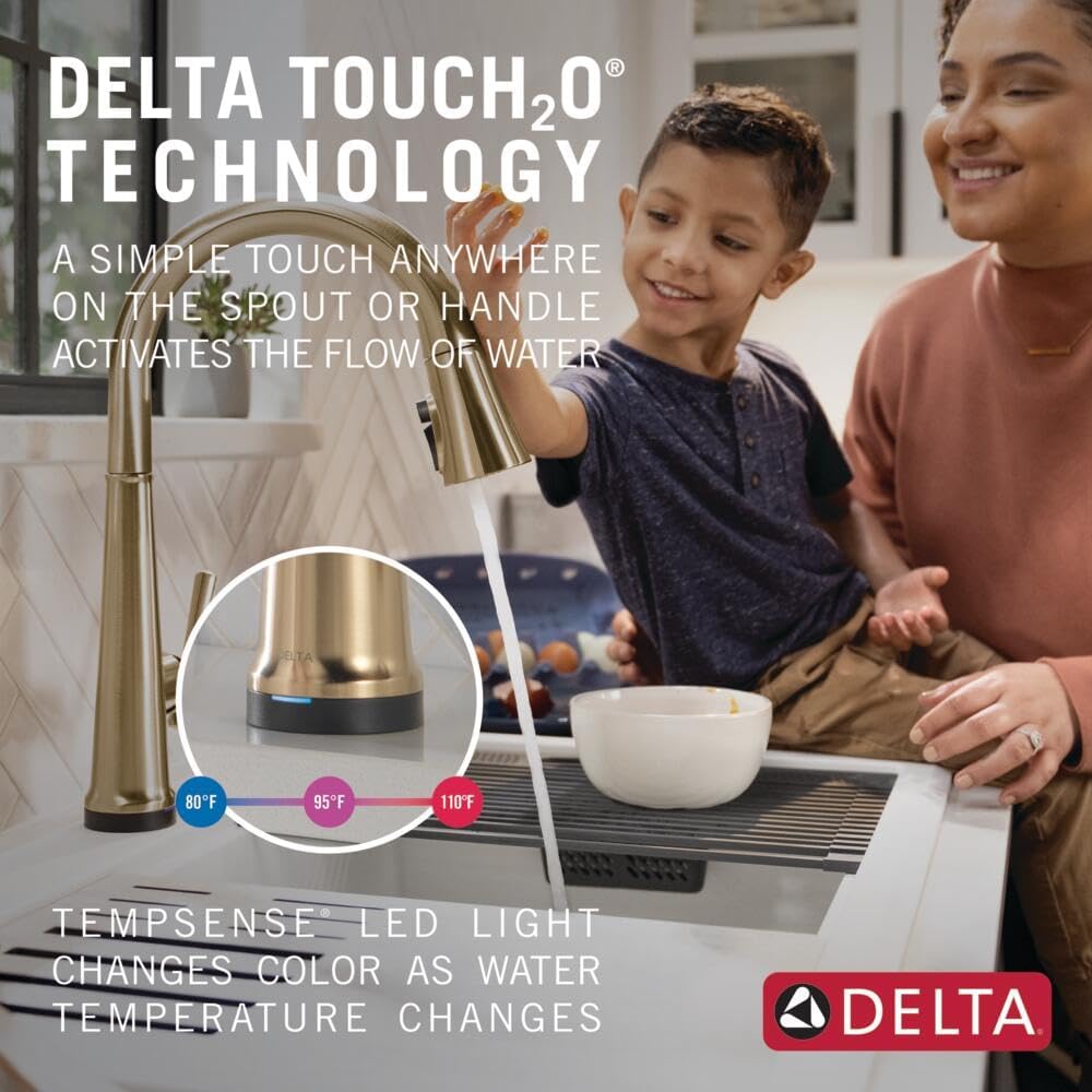 Delta Faucet Emmeline Gold Kitchen Faucet Touch, Touch Kitchen Faucets with Pull Down Sprayer, Kitchen Sink Faucet, Delta Touch2O Technology, Lumicoat Champagne Bronze 9182T-CZ-PR-DST