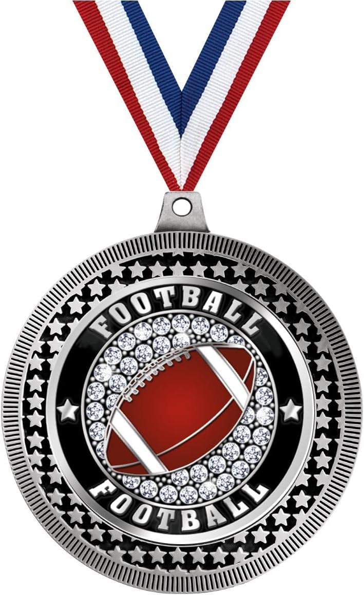 2.75' Football Ice Medal Award, Silver Vega Football Ice Team Trophy Award Includes Free Neck Ribbon